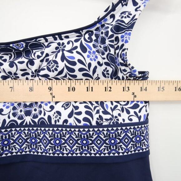 NWOT Lands End Navy Blue White Pattern Swim Tankini Top Underwire Size 8 - Picture 5 of 8